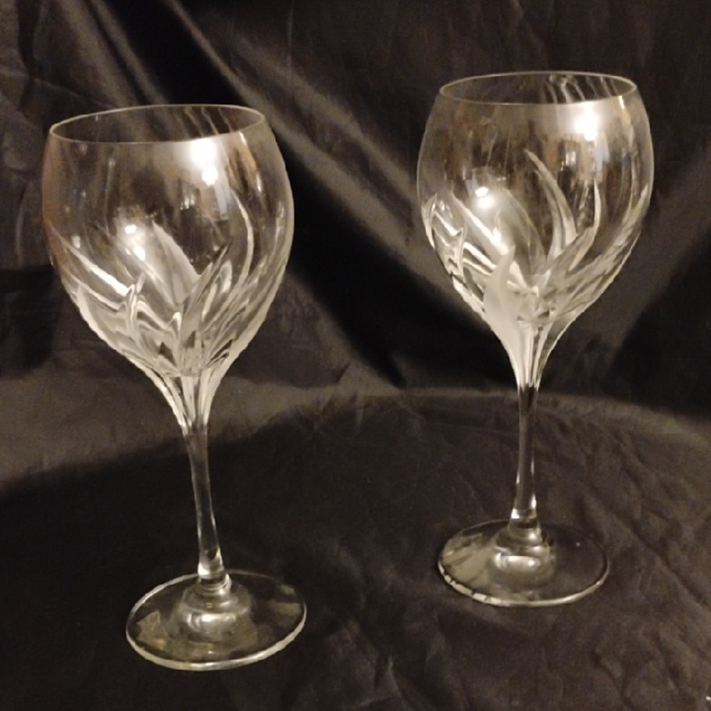 Vintage Gorham Ardant Clear Flame Crystal Wine Glass Pair